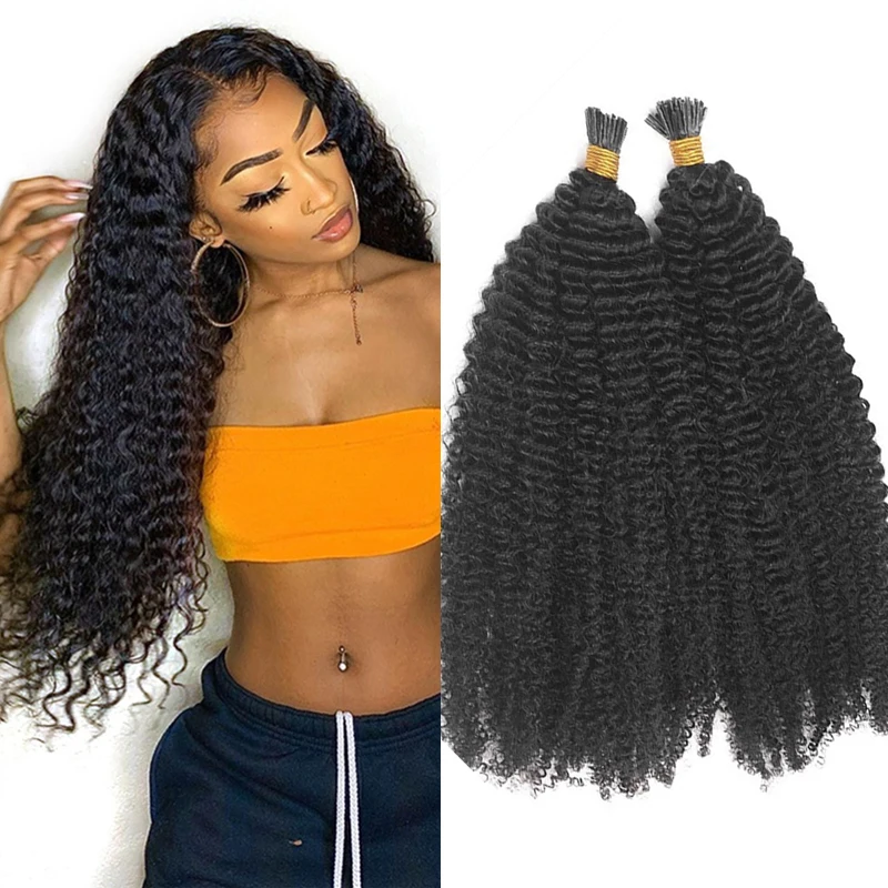 4B 4C Afro Kinky Curly I Tip Hair Extensions Pre Bonded Hair Mongolian Remy I Tip Microlinks Fusion Hair Natural Color1#2#4