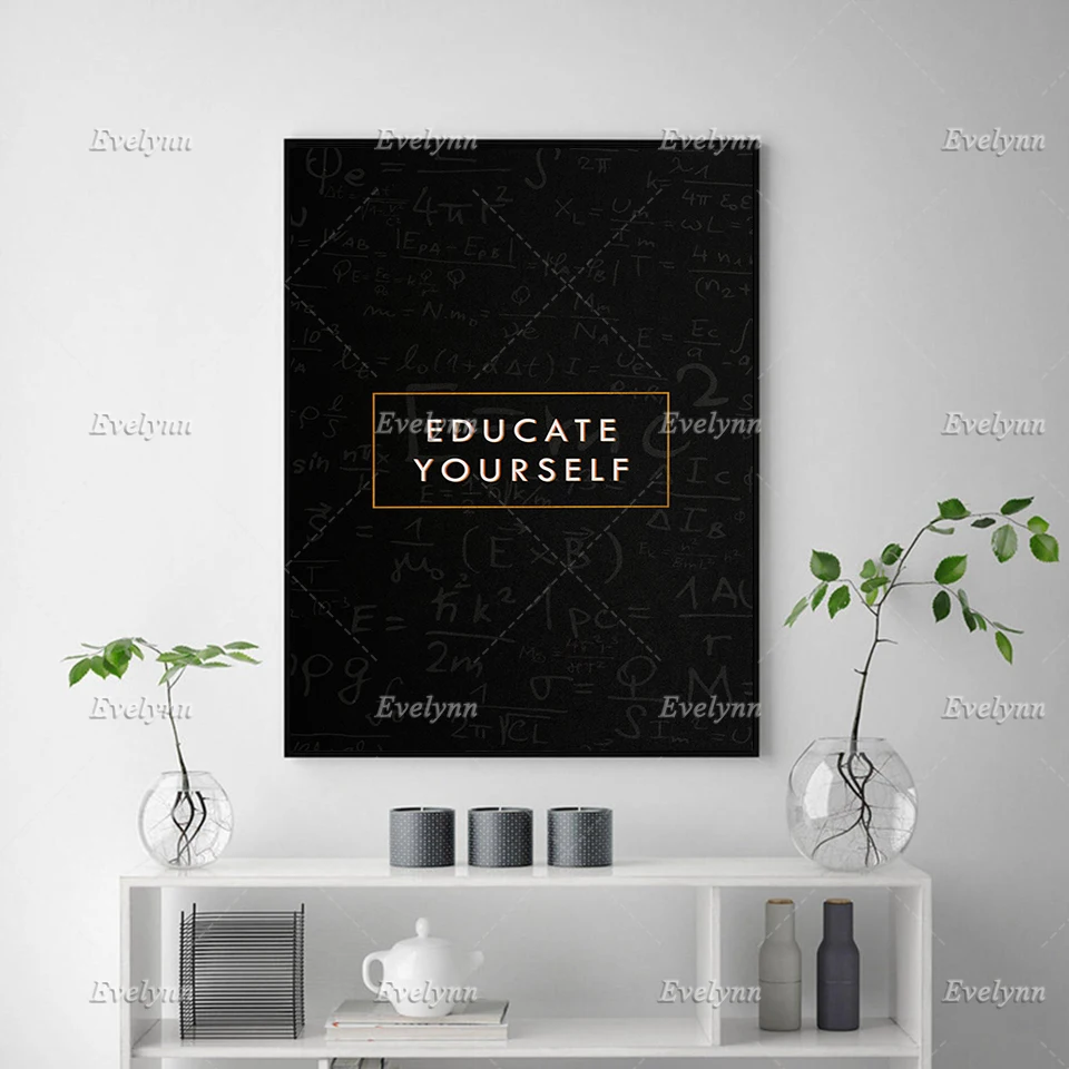 Educate Yourself Quotes Oil Painting Posters And Print On Canvas Motivational Wall Art Pictures Office Home Decor Floating Frame