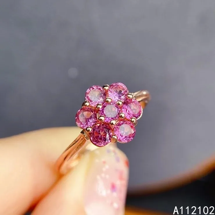 KJJEAXCMY fine jewelry 925 sterling silver inlaid Natural pyrope garnet Girl fashion flower Chinese style ring support check