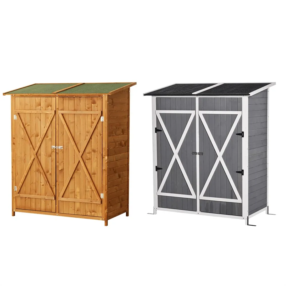 Outsunny wooden garden shed 139x75x160 cm tool storage shed with movable shelving doors Gray