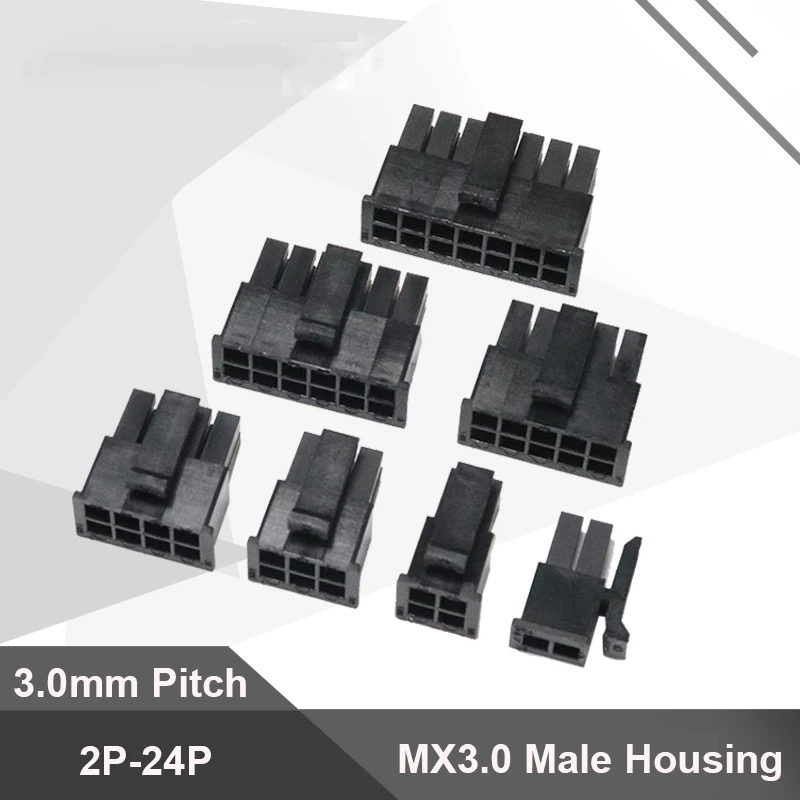 10pcs Micro-Fit 3.0 Connector 3.0mm Pitch Male Housing 2P 4P 6P 8P 10P 12 16P 18P 20P 24Pin Mini 5557 Male Shell