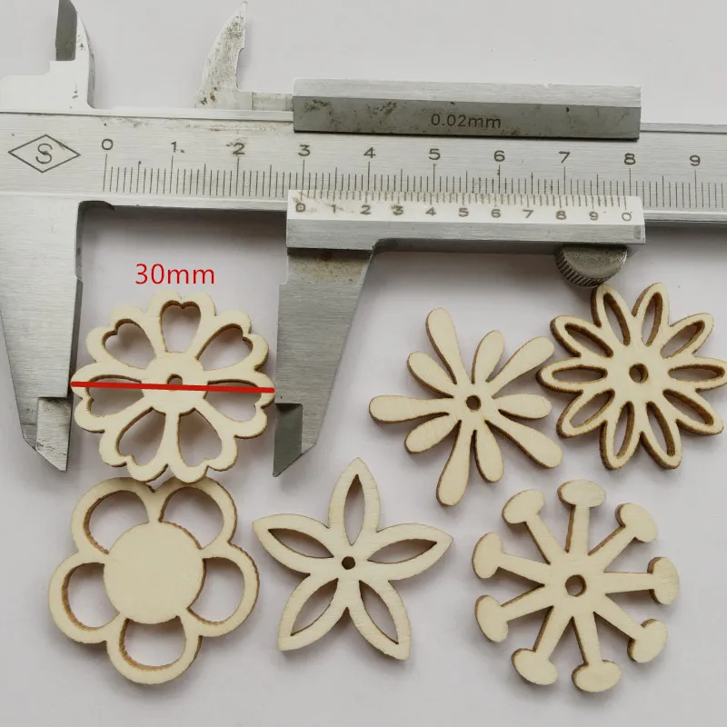 スライスの形をしたレーザーカットの装飾,20個の木製の花のモチーフ,子供のための自然な装飾,DIY