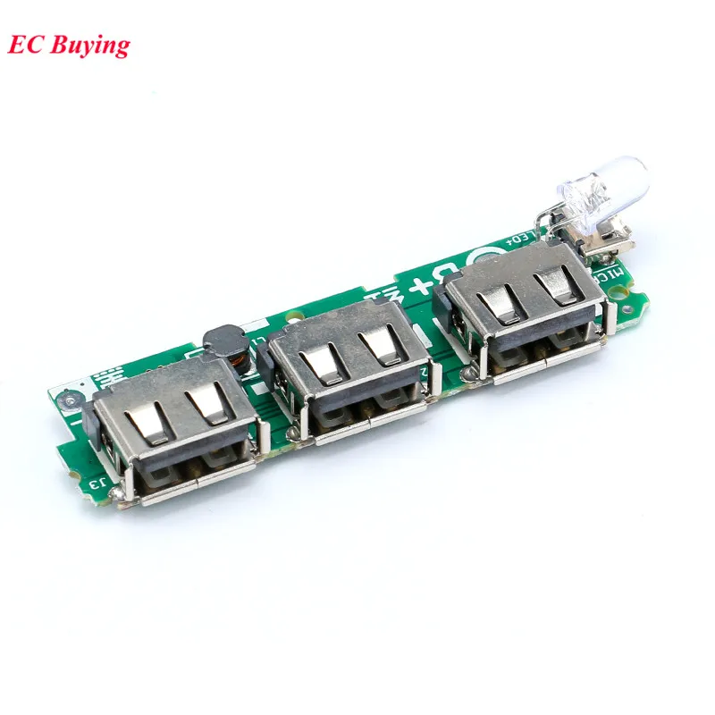 3 USB 3V to 5V 2A 1A Mobile Power Bank Charger Controller Module Step Up Boost Power Module Lithium Battery Charging Board LED
