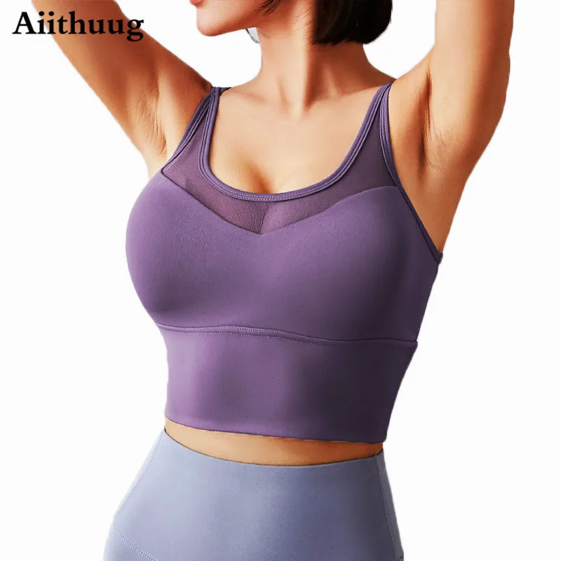 Aiithuug Longline Sports Bra Padded Workout Crop Yoga Bra Tops for Women Workout Workout Sports Yoga Bras Tank Tops Crop Top