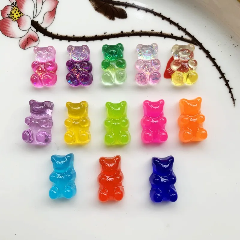 20pcs 19*11MM scintillanti dolci gommosi orso gradiente colore Flatback resina cabochon charms per accessori copricapo