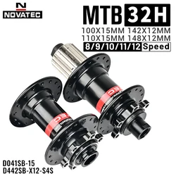 Novatec-buje de rueda delantera y trasera para bicicleta de montaña, cojinete 2/4 para 8/9/10/11/12 velocidades, 32H BOOST THRU 15/12MM, D442 D041