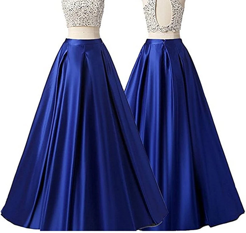 Women\'s Long Skirt Floor Length Satin Skirts Wedding Prom Evening Dress Party Gowns Girls Royal Blue Maxi Skirts Falda larga