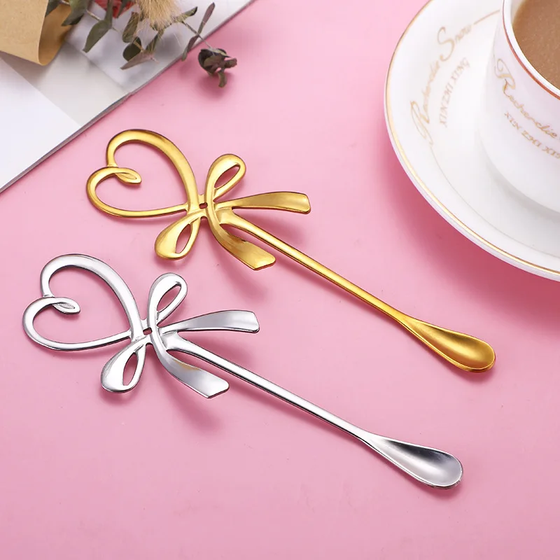 Coffee Spoons Creative Stainless Steel Tea Spoon Heart Creative Bows Cocktail Stirring Spoon Mini Spoon Tableware Decoration