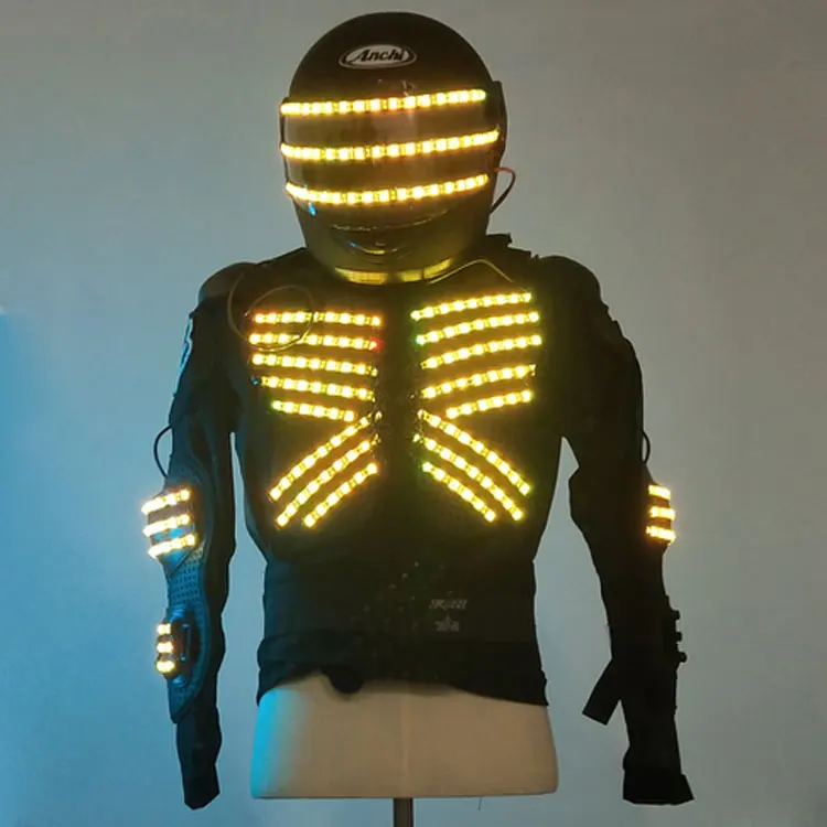 

DHL LED Jacket Colorful remote control luminous armor set men bar wine helmet LED lighting clothing stage costume