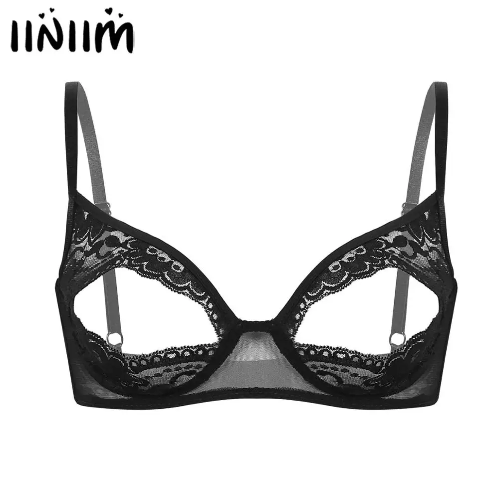 iiniim Women Hot Erotic Lingerie Sexy Open Nipple Bra Sissy Sheer Lace Floral Barlette Push Up Babydoll Bra Tops Femme Shelf Bra