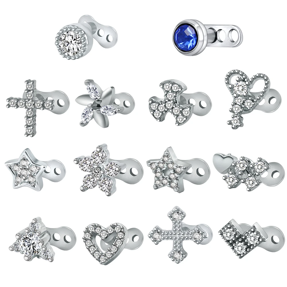 ZS 14 Styles Crystal Dermal Anchor for Women Surgical Steel CZ Rhinestone Dermal Surface Piercing Hiden Skin Diver Body Jewelry