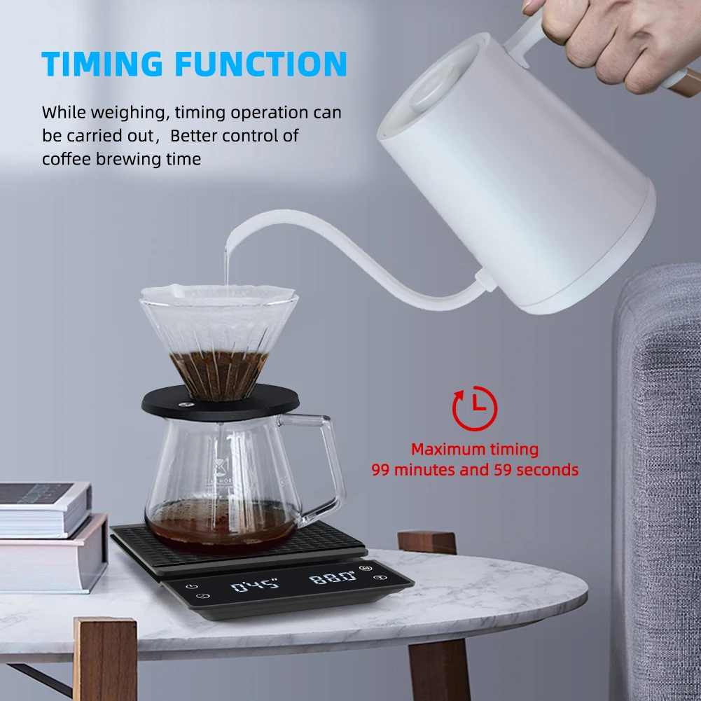 3kg/0.1g Coffee Scale With Timer High Precision Back-Lit LCD Digital Electronic Kitchen Weighing Food Scales for Cooking Baking