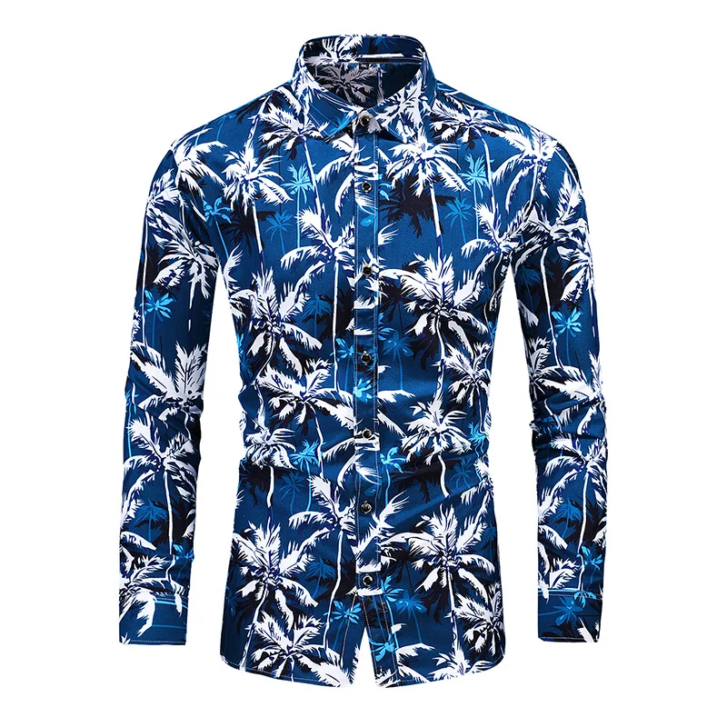 5XL 6XL 7XL Shirt Men New Autumn Personality Printed Long Sleeve Shirts Mens Casual Plus Size Flower Beach Hawaiian Shirt Party