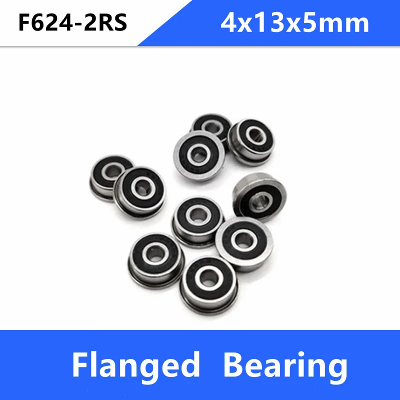 

100pcs/lot flange bearing F624-2RS F624RS F624 2RS 4x13x5 mm rubber sealed flanged deep groove ball bearings Miniature 4*13*5 mm