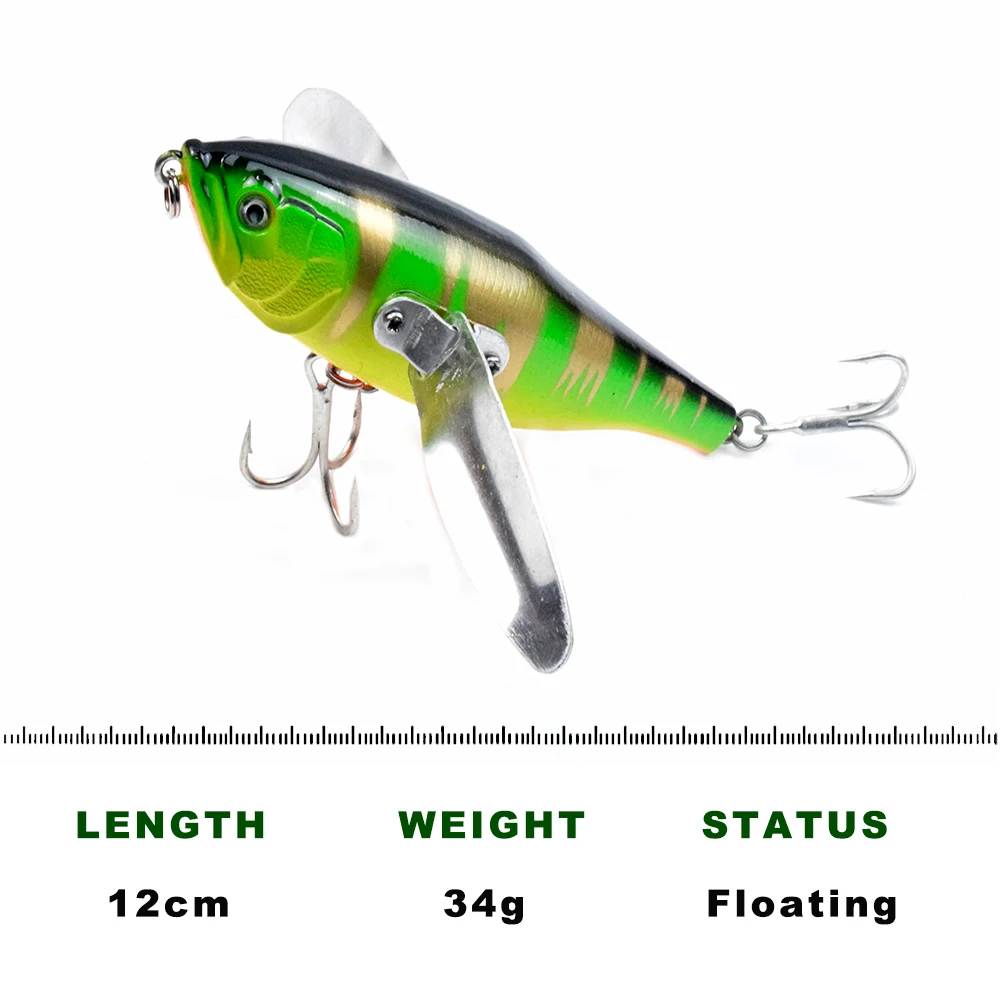 AYWFISH Popper 120mm 34g Rotated Wings BKK Hook Topwater Minnow Hard Plastic Swimbait Saltwater Floating Fishing Lure Wobbler
