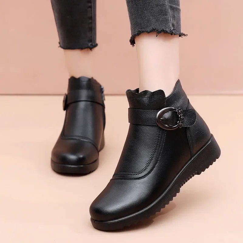 GKTINOO Fashion Winter Women Genuine Leather Ankle Boots Female Warm Plush Snow Boots Mother Waterproof Non-slip Booties