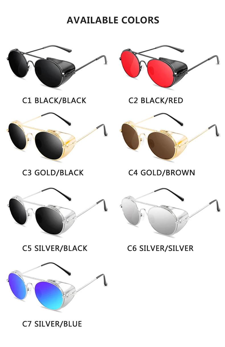 Retro Steampunk Style Sunglasses Men Women Brand Designer  Round Metal Frame Punk Metal Shields Lens Sun Glasses Gafas de Sol