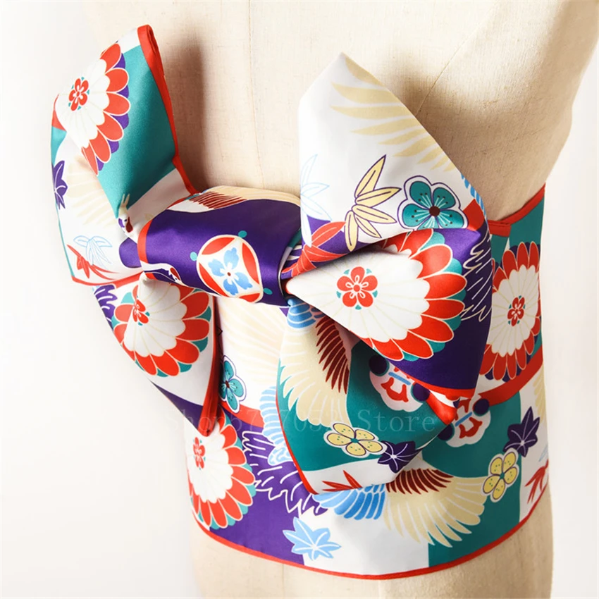 

17Colors Oriental Traditional Japanese Kimono Obi Yukata Vintage Crane Floral Bow-knot Belt Cummerbunds Noble Waistband Clothes