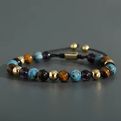 Mix Natural Stone Bracelets for Women Men Tiger Eye Onyx Energy Healing Beaded Hand Bangle Adjustable Yoga Jewelry Gifts