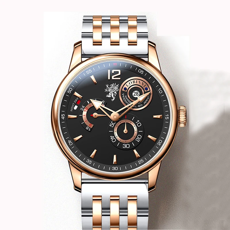 LOBINNI stal nierdzewna 316L męski zegarek mechaniczny mewa ruch automatyczne męskie zegarki szafirowe szkło zegarki wodoodporne