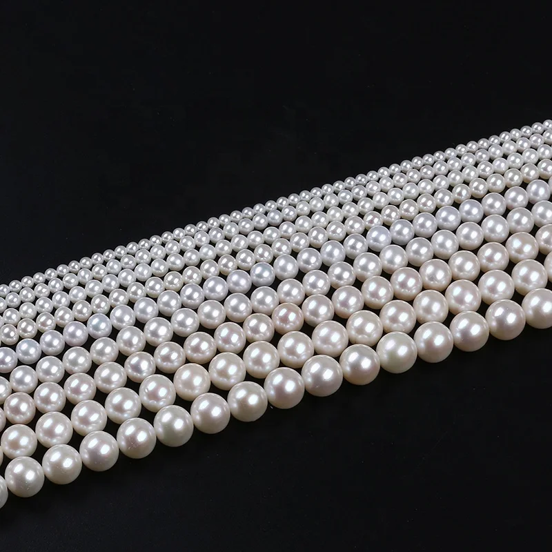 Factory Wholesale AAA Grade Natural White Round Freshwater Pearls Bead Strand Bracelet Necklace Fashion DIY Jewelry Accessories