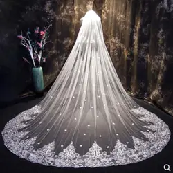 Real Photos Long Lace Bridal Veil with Comb 3M 4M 5 Meters 2 Layer Cathedral White Iovry Wedding Veil Wedding Accessories 2022