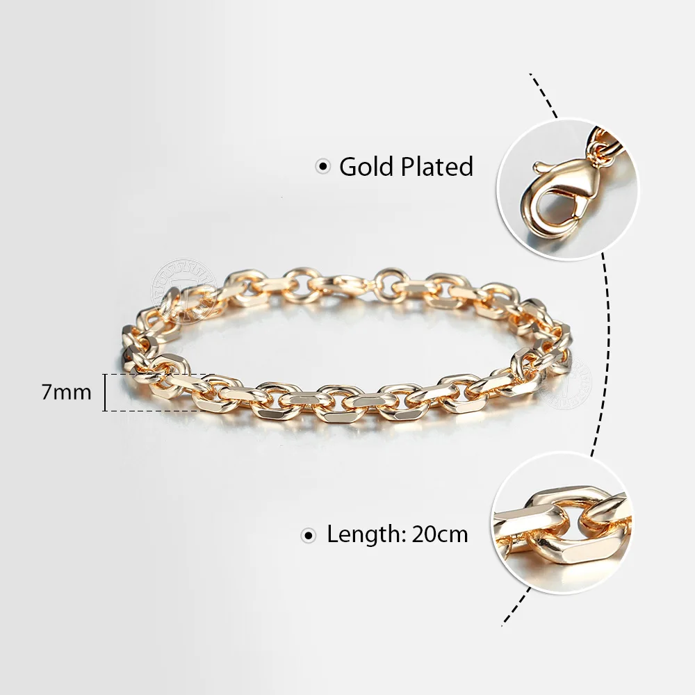 7mm 585 Rose Gold Color Bracelet for Women Rolo Cable Link Chain Party Wedding Jewelry Gifts Womens Bracelets 20cm Fashion LCB45