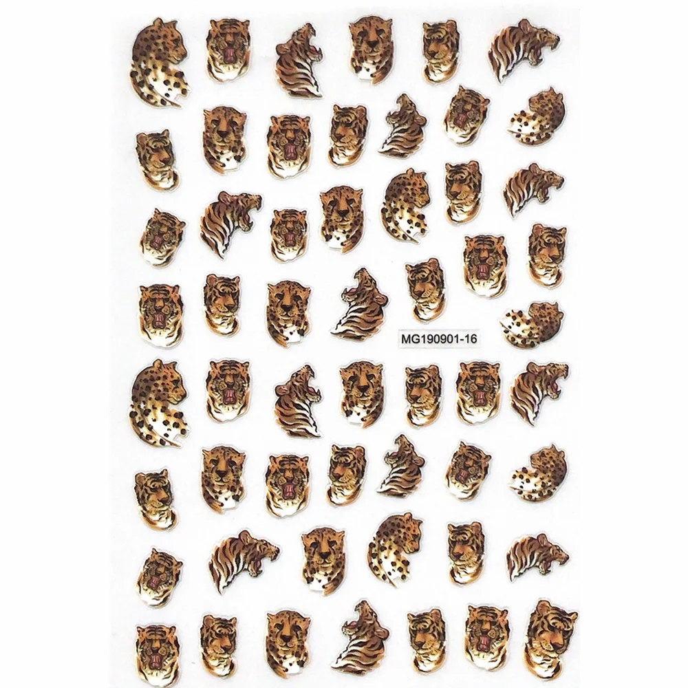 MG190901-16 Tiger head leopard head zebra head Lion head 3D Back glue Nail Art Stickers Decals Sliders Nail ornament decoration