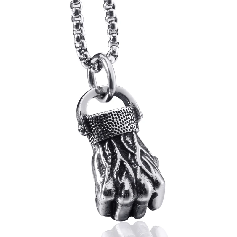 

Men's Champion Fitness Power Fist Boxer Pendant Necklace Men Stainless Steel Chain Set