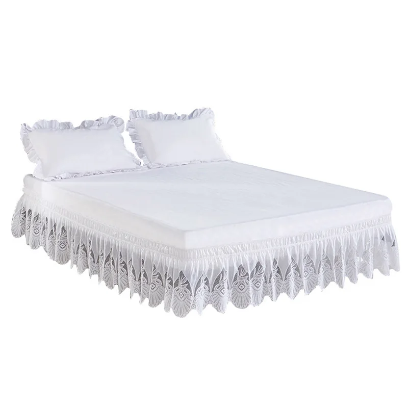 

Home Hotel Queen Size Bed Skirt White Bed Shirts Without Surface Elastic Band Lace Sides Twin Queen King Easy On/off Bed Skirt