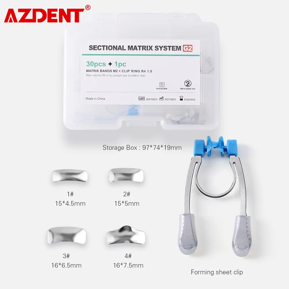 AZDENT Dental Sectional Contoured Metal Matrices Matrix Refill 30pcs + Matrix Sectional Clip A Dentist Tools Autoclavable