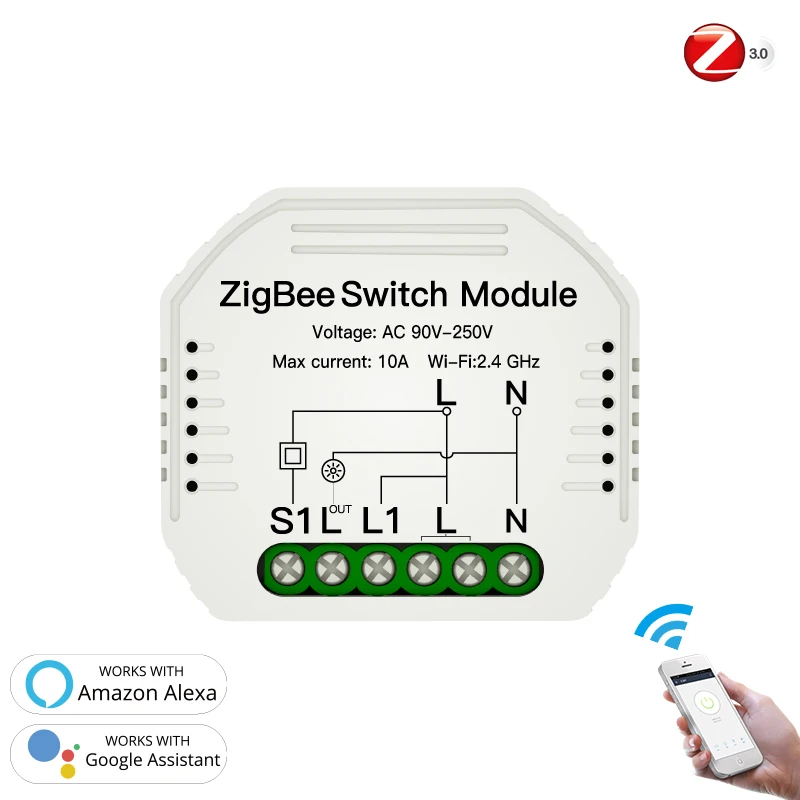 

Tuya ZigBee 3.0 Smart Light Switch Module Smart Life/Tuya Wireless Remote Control Work With Alexa Google Home for Voice Control