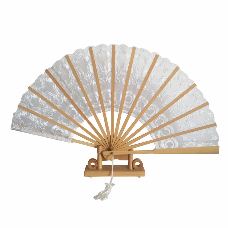 Classic Handmade Bamboo Ribs Embriodery Spanish Hand Lace Fan Bride Wedding Battenburg Lace Fan