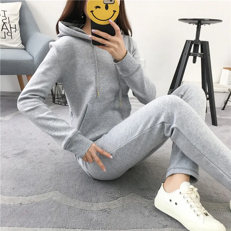 Juicy Lovers Brand Women Sporting Suits Set Velvet Pile Thicken Inside Pullover Tracksuits Hooded Collar Winter Sportswear suit