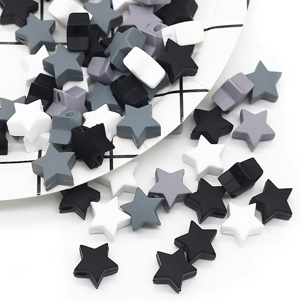 Cute-idea 10pcs Little Star Silicone Beads BPA Free Baby Chewable Teether DIY Pacifier Chain Toys Accessories Infants Products