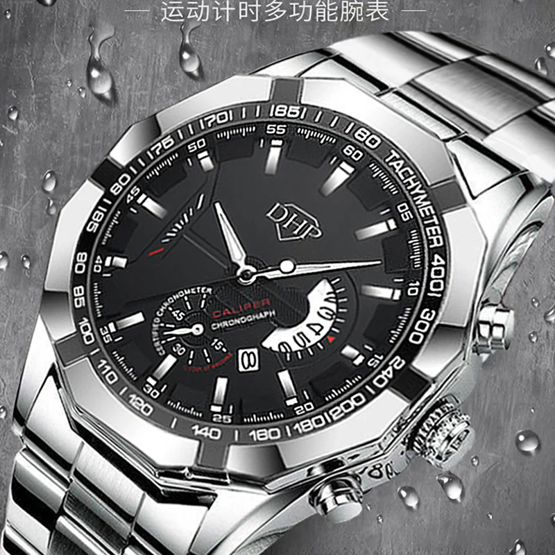 Men's Large Dial Watch Non Mechanical Luminous Waterproof Calendar Watch Fashion Trend Multi Function Stainless Quartz Watch