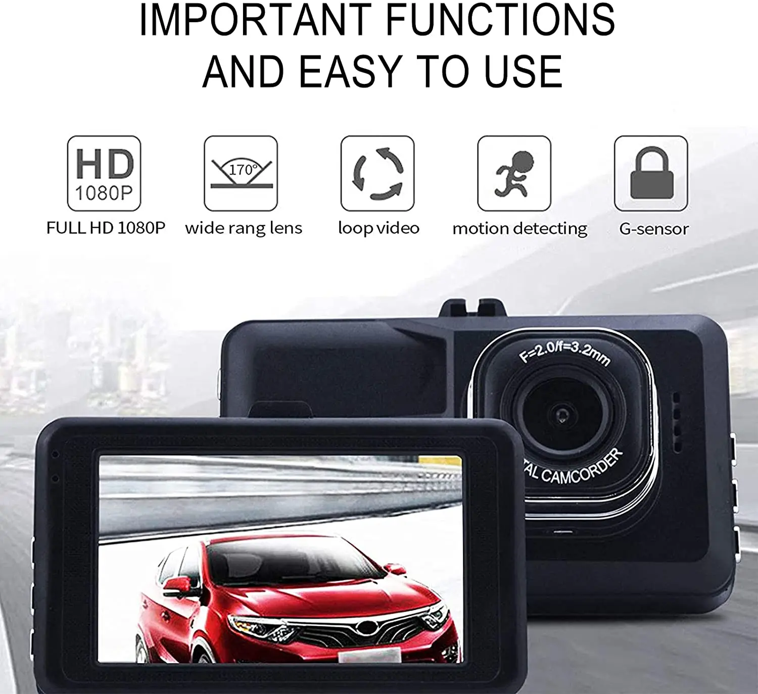 3 Inch Full HD 1080P Dash cam Video Recorder Driving For Car DVR Camera  Cycle Recording Wide Angle Dashcam Video Registrar