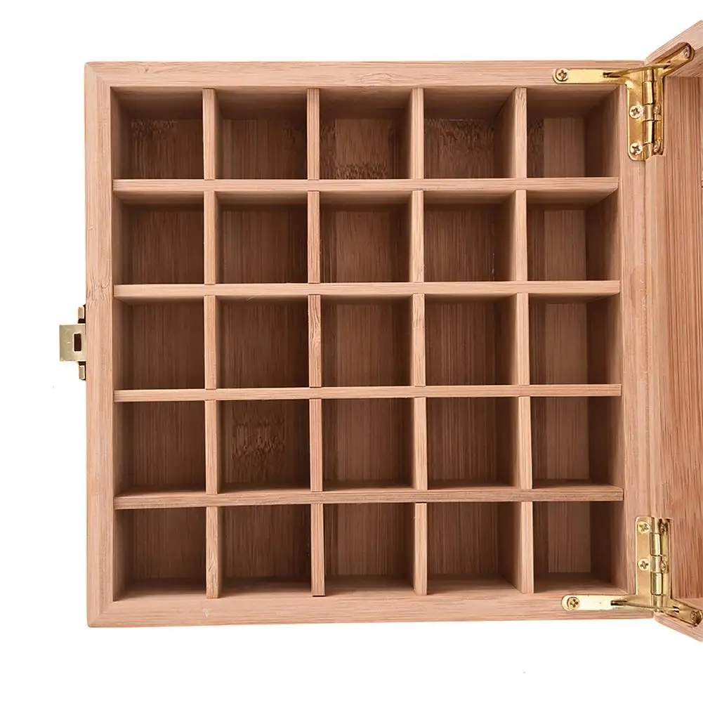 Bamboo Essential Oils Storage Box - Essential Oils Holder Essences Storage Organizer With 25 Slots Wooden Oil Case Holder For