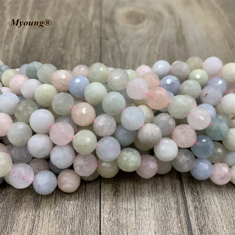 Natural Faceted Morganite Round Stone Loose Beads For Jewelry Making 5Strand/Lot Diy Bracelet Necklace MY210908