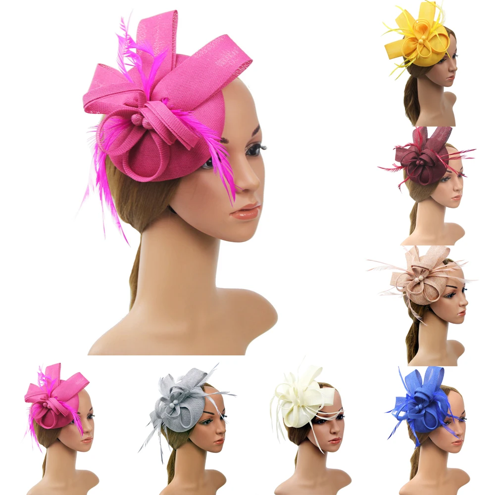 New Women Girls Fascinators Hat Dual-Use Cocktail Tea Party Headband Flower Mesh Feathers Hair Clip for Ladies Elegant Headdress