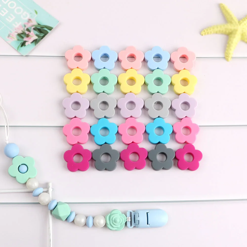 Kovict 10/20Pc Flower Silicone Beads For Jewelry Making Bulk DIY Pacifier Clip Accessories For Jewelry Charms For Bracelet