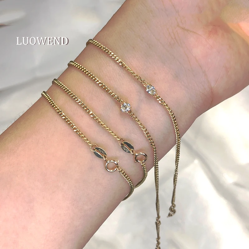 

LUOWEND 100% Real 18K Au750 Solid Yellow Gold Bracelet Female Natural Diamond Bracelet Jewelry for Women Christmas Gift