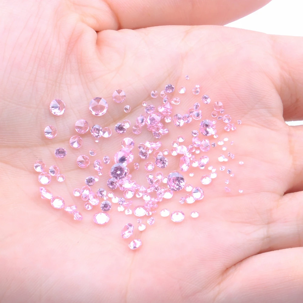 100pcs 1mm-4mm 5A And Mixed Sizes Round Beads Cut CZ Stone Brilliant Pink Color Cubic Zirconia Synthetic Gems stone