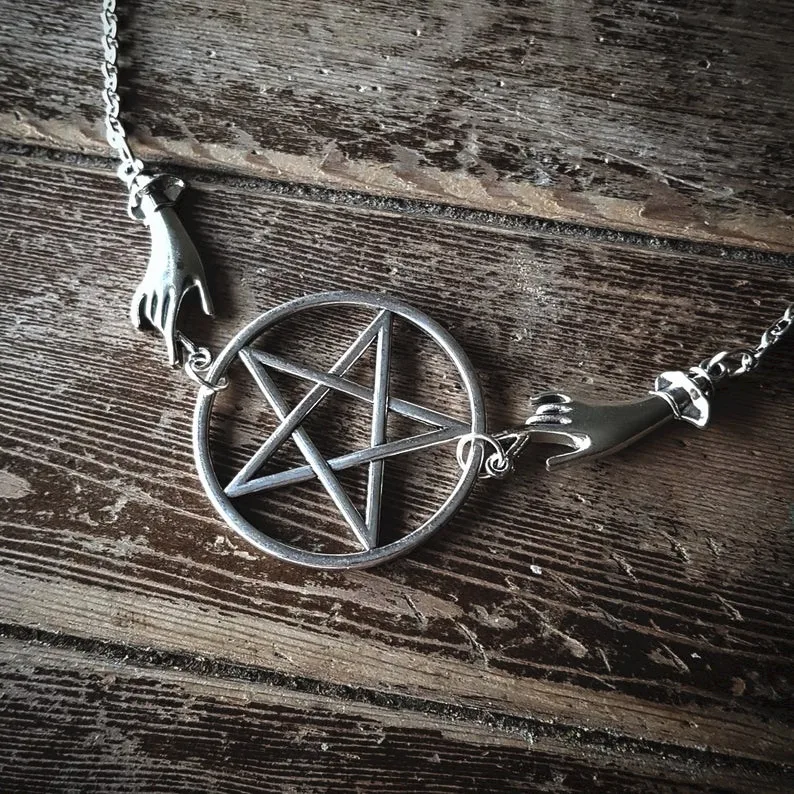 Silver color Tone Pagan Necklace Alter Inspired Pentagram long Big pendant Gothic classical Occult Dark gift men 2019 fashion