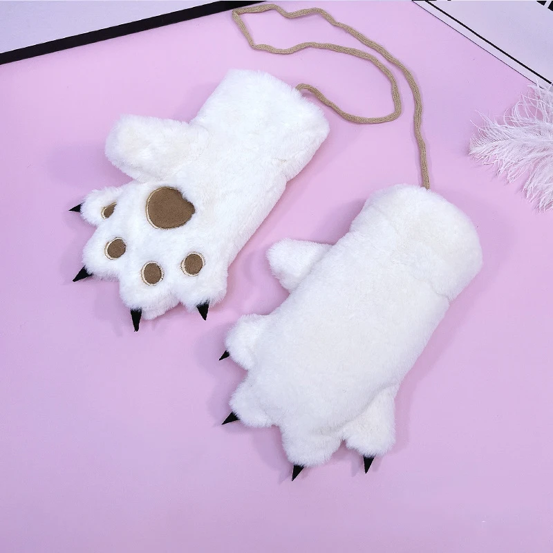Winter Cat Claw Design Women\'s Cosplay Gloves Warmth Lolita Girlish Accessories Thick Fuzzy Hanging Thread Cartoon Cute Gloves