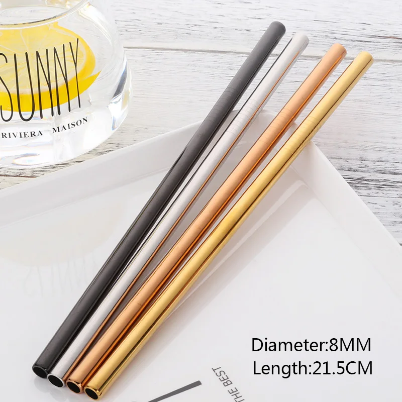 8pcs Metal Extra Long 8mm Wide Straw Stainless Steel Straws Reusable Drinking Straw with Brush For Yeti Tumbler Bar Accessories