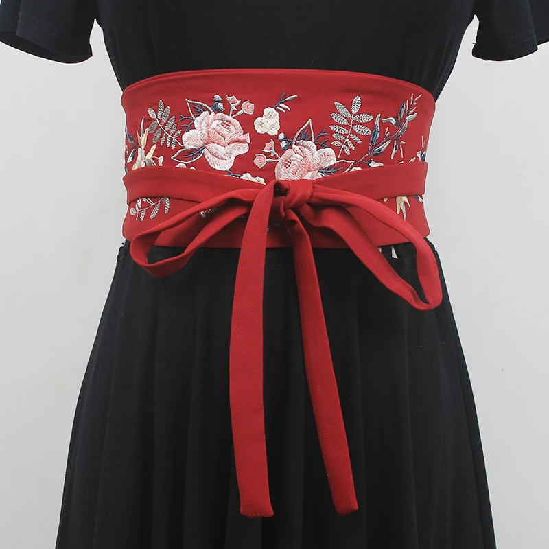 Original feminino japonês vestido cinto quimono bordado chinês hanfu vestido cinto largo yukata vintage bandagem harajuku cummerbunds