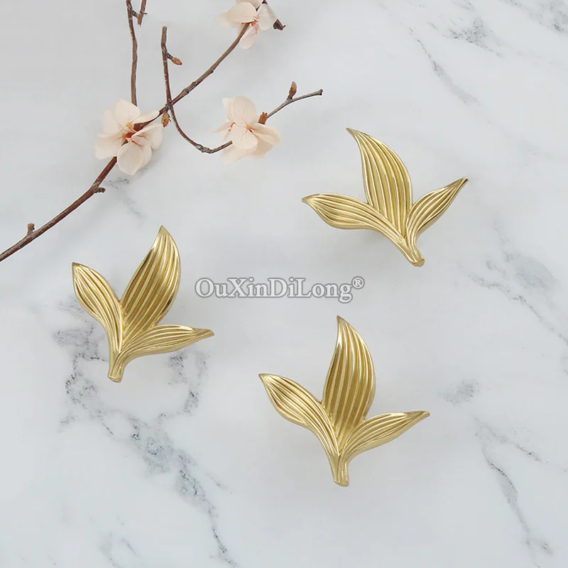 10PCS Flower Brass Furniture Handles Wardrobe Cupboard Drawer Knobs Cabinet Door Brass Furniture Pulls Hardware FG707