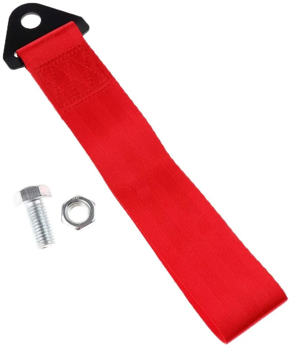 Great Performance Car Auto Tow Strap Set Front/Rear Bumper Hook - Red