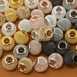 Round Ball 10x12mm 20pcs Mesh Net Spacer Metal Beads big hole for DIY European charms Bracelet Jewerlry findings